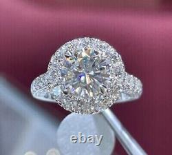 2.30Ct Round Cut Moissanite Halo Engagement Ring 14K White Gold Plated Silver
