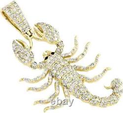 2.30Ct Round Cut Real Moissanite Scorpion Men's Pendant 14K Yellow Gold Plated