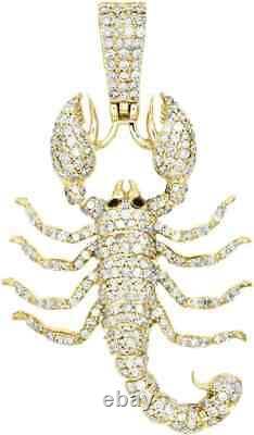 2.30Ct Round Cut Real Moissanite Scorpion Men's Pendant 14K Yellow Gold Plated