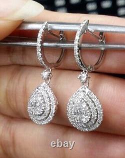 2.30Ct Round Real Moissanite Drop/Dangle Earrings Solid Silver White Gold Plated