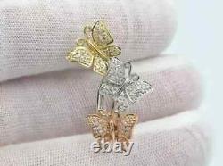 2.32Ct Simulated Diamond Butterfly Huggie Hoop Earrings 14k 3 Tone Gold Plated