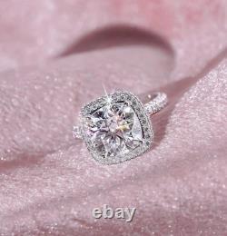 2.35Ct Cushion Cut Halo Ring Real Moissanite Engagement Ring White Gold Plated