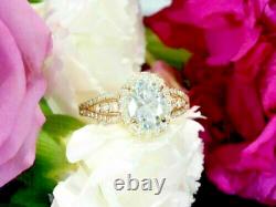 2.3Ct Oval Cut Real Moissanite Halo Fancy Engagement Ring 14k Yellow Gold Plated