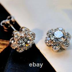 2.5 CT Round Genuine Moissanite Pave Halo Earrings in 14K White Gold Plated