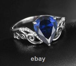 2.50 Ct Pear Lab-Created Sapphire 14K White Gold Plated Solitaire Women's Ring