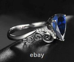 2.50 Ct Pear Lab-Created Sapphire 14K White Gold Plated Solitaire Women's Ring