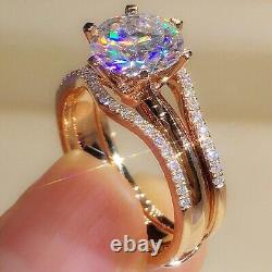 2.50 Ct Round Moissanite Wedding Engagement Trio Set Ring 14K Rose Gold Plated