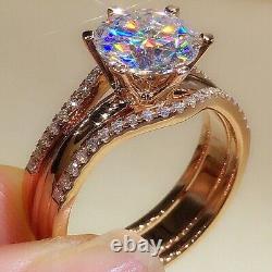 2.50 Ct Round Moissanite Wedding Engagement Trio Set Ring 14K Rose Gold Plated