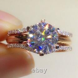 2.50 Ct Round Moissanite Wedding Engagement Trio Set Ring 14K Rose Gold Plated