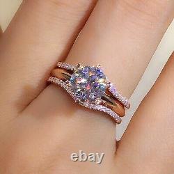 2.50 Ct Round Moissanite Wedding Engagement Trio Set Ring 14K Rose Gold Plated