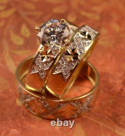 2.50 Ct Simulated Diamond His Her Wedding Trio Set Ring Gift Yellow Gold plated