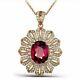 2.50ct Good Oval Cut Lab Created Red Ruby Floral Pendant 14k Rose Gold Plated
