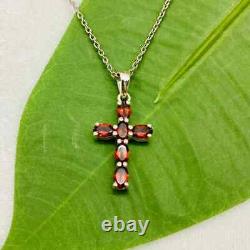2.50Ct Oval Cut Simulated Red Garnet Cross Pendant 14K Yellow Gold Plated