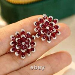 2.50Ct Pear Cut Lab-Created Red Ruby Cluster Stud Earrings 14K White Gold Plated