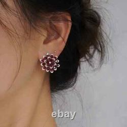 2.50Ct Pear Cut Lab-Created Red Ruby Cluster Stud Earrings 14K White Gold Plated