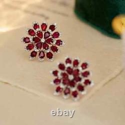 2.50Ct Pear Cut Lab-Created Red Ruby Cluster Stud Earrings 14K White Gold Plated