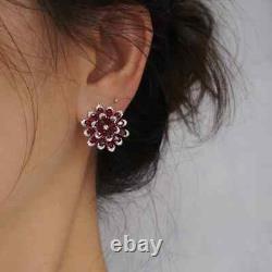 2.50Ct Pear Cut Lab-Created Red Ruby Cluster Stud Earrings 14K White Gold Plated