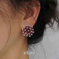 2.50Ct Pear Cut Lab-Created Red Ruby Cluster Stud Earrings 14K White Gold Plated