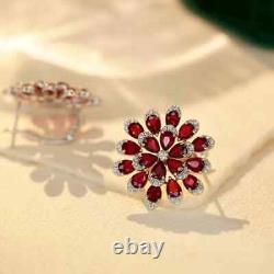 2.50Ct Pear Cut Lab-Created Red Ruby Cluster Stud Earrings 14K White Gold Plated