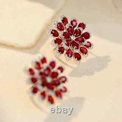 2.50Ct Pear Cut Lab-Created Red Ruby Cluster Stud Earrings 14K White Gold Plated