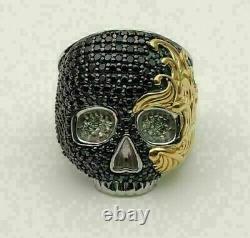 2.50Ct Round Cut Lab Created Diamond Men's Skull Ring 14k Two Gold Plated Silver