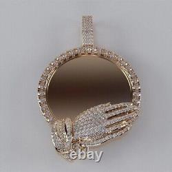 2.50Ct Round Cut Moissanite Praying Hand Photo Picture Pendant Rose Gold Plated