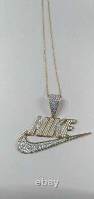 2.50Ct Round Cut Real Moissanite Fancy'NIKE' Pendant 14K Yellow Gold Plated