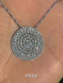 2.50Ct Round Real Moissanite Cluster Circle Pendant 14K White Gold Plated Silver