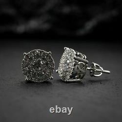 2.50Ct Round Simulated Moissanite Cluster Stud Earrings In 14K White Gold Plated