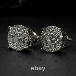 2.50Ct Round Simulated Moissanite Cluster Stud Earrings In 14K White Gold Plated