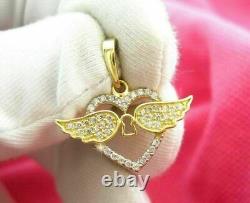 2.50ct Round Cut Simulated Moissanite Heart Wing Pendant 14k Yellow Gold Plated