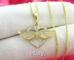 2.50ct Round Cut Simulated Moissanite Heart Wing Pendant 14k Yellow Gold Plated