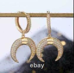 2.52 Ct Round Simulated Diamond Moon Drop/Dangle Earrings 14k Yellow Gold Plated