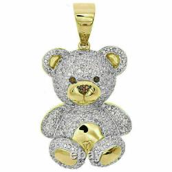 2.59Ct Round Cut Lab Created Diamond Teddy Pendant 14K Yellow Gold Plated Silver