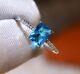 2.5ct Emerald Cut Natural Blue Topaz Solitaire Ring 14k White Gold Silver Plated