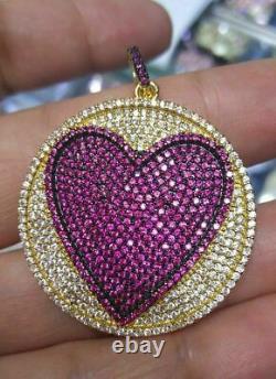 2.5ct Round Cut Lab Created Pink Ruby Love Heart Pendant 14K Yellow Gold Plated