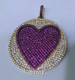 2.5ct Round Cut Lab Created Pink Ruby Love Heart Pendant 14K Yellow Gold Plated