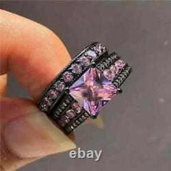 2.60Ct Princess Cut Pink Simulated Bridal Ring Set For Both 14kBlack Gold Plated