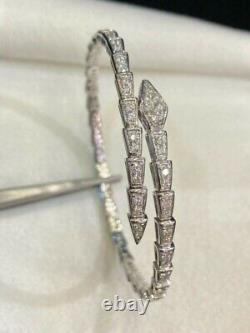 2.60Ct Round Real Moissanite Serpent Viper Women's Bangle 14K White Gold Plated