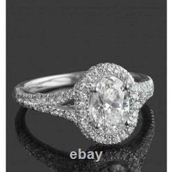 2.78ct Simulated Diamond Engagement Ring Split Shank Halo 14k White Gold Plated