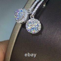 2.80Ct Round Real Moissanite Drop/Dangle Earrings 14K White Gold Silver Plated