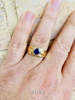 2.90Ct Cushion Cut Simulated Sapphire Wedding Ring 14K Yellow Gold Plated Silver