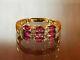 2.99ct Oval Cut Simulated Pink Ruby Women's Rings 14k Yellow Gold Plated Silver