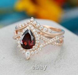 2.99Ct Pear Cut Simulated Red Garnet Women's Rings 14K Rose Gold Plated silver