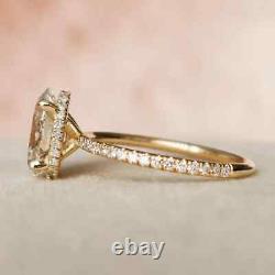 2 CT Oval Cut Moissanite Hidden Halo Engagement Ring 14k Yellow Gold Plated