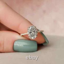 2 CT Oval Cut Moissanite Hidden Halo Engagement Ring 14k Yellow Gold Plated