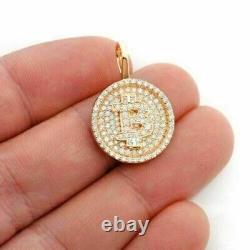 2 CT Round Cut Real Moissanite Bitcoin Pendant 14K Yellow Gold Plated Sliver