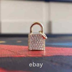 2 Carat Round Cut Real Moissanite Lock Pendant 14K Rose Gold Silver Plated