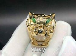 2 Ct Lab Created Green Emerald Men's Panther Head Ring 14K Yellow Gold Plated