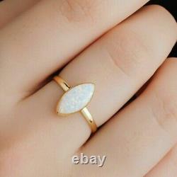 2 Ct Marquise Cut Created Opals Solitaire Wedding Ring 14k Yellow Gold Plated